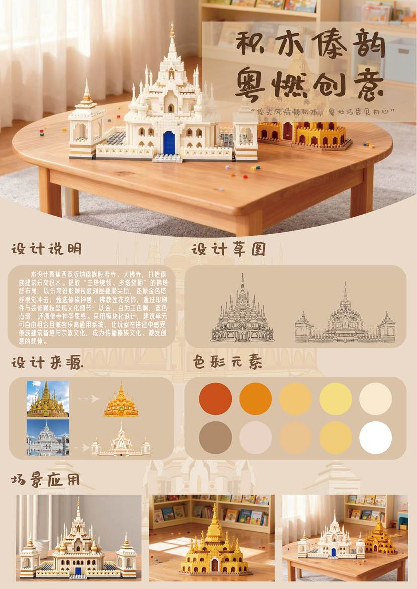 比赛展板-beat365英国官网网站-“相和广东”综合设计作品《积木傣韵，粤燃创意》